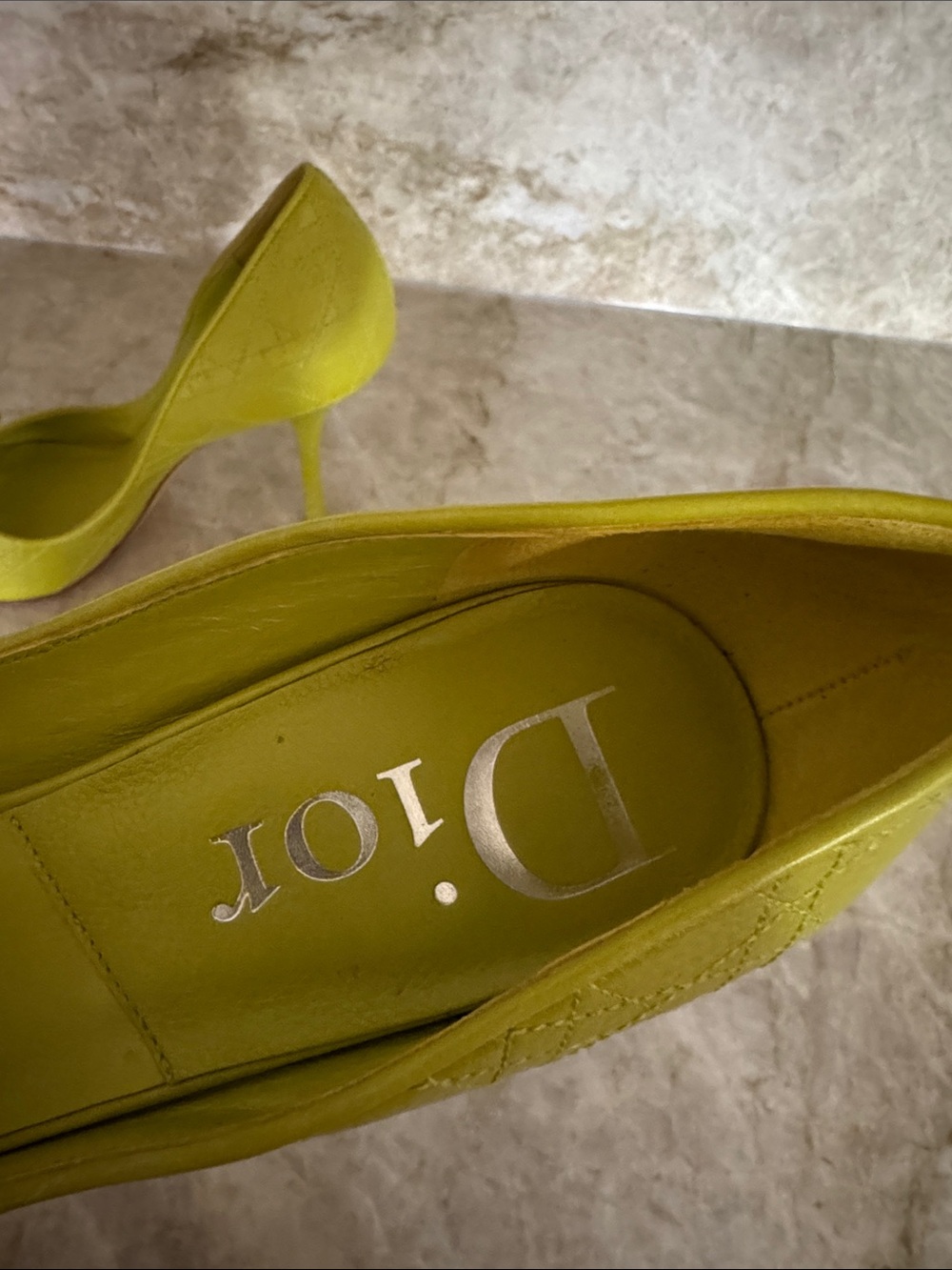 Dior Lime Green Quilted Peep-Toe Leather Pumps - Picture 7 of 10
